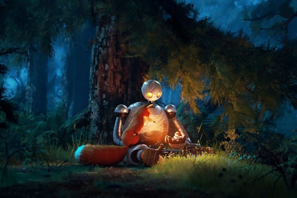 Robot og anden dyr. Fra filmen Den Vilde Robot.